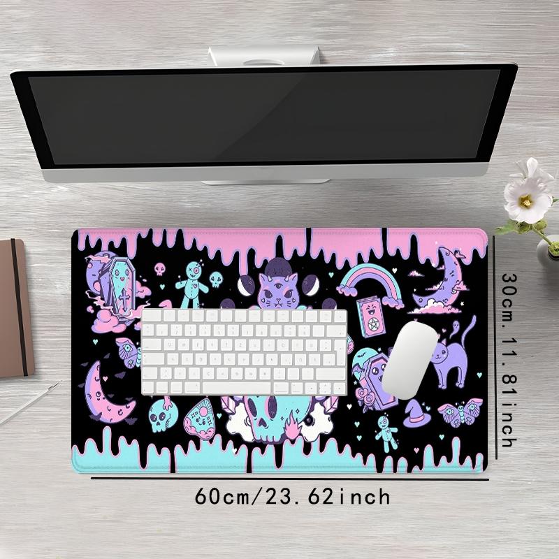 Kawaii Gothic Ouija Design Mouse Pad, 1 Count Large Gaming Mouse Pad, Office Cute Desk Accessories, Non-slip Rubber Base Stitched Edge Desk Pad for Home Office Game