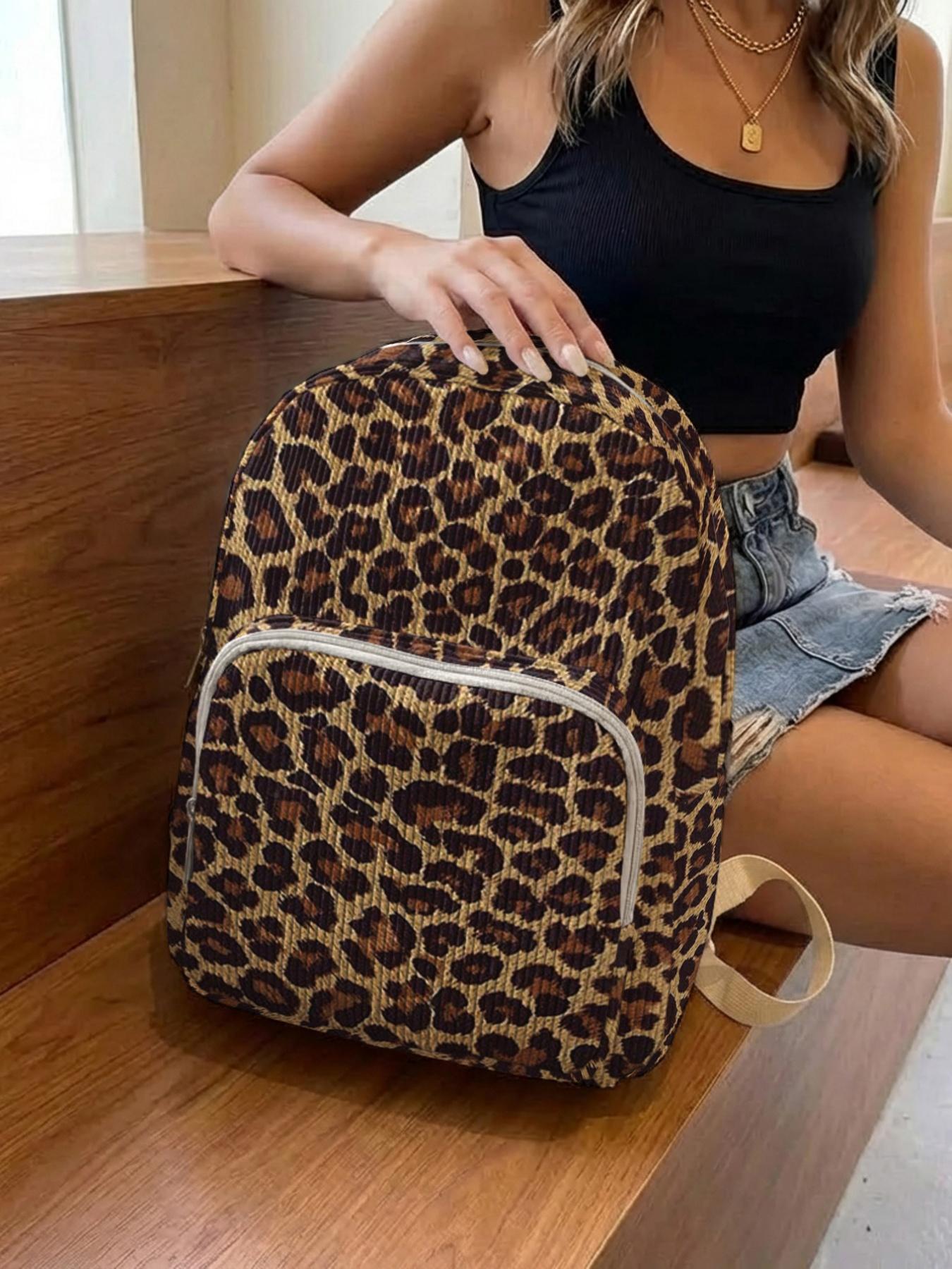 1 piece of 2D printed lady's backpack with leopard print pattern, chenille texture + layered storage + light weight reduction, Lightweight Backpack | perfect for students to go to class/shopping/short trips | combines atmosphere with practicality