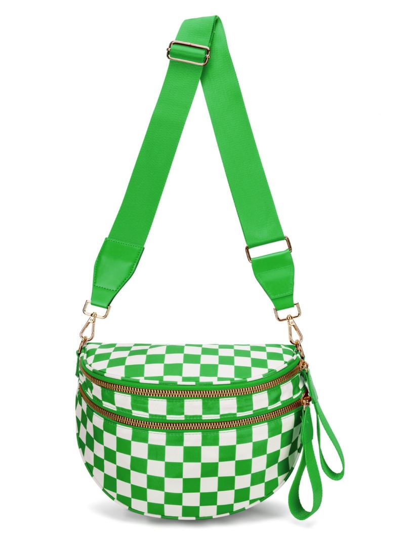 Valentine's Day Plaid Waist Pack, Checkered Fanny Pack, Multi-Layer Wide Shoulder Strap, Casual Fashion Commuter Crossbody Bag