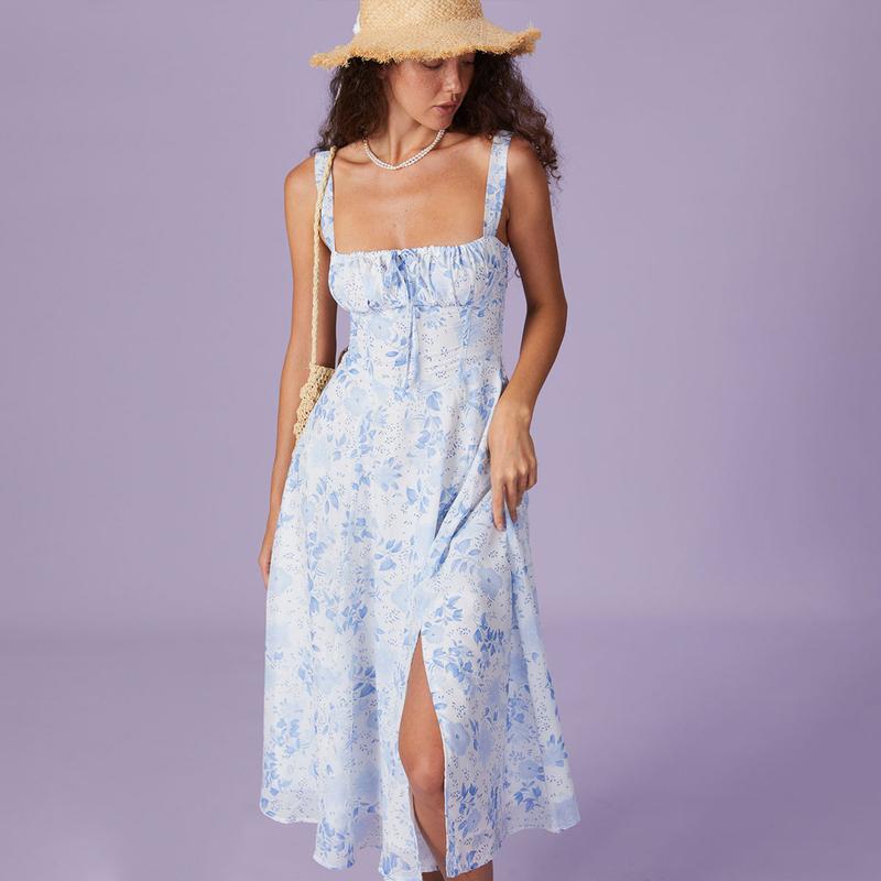 RIHOAS Casual Comfort Summer Dress - Sleeveless Halter Neck, Bodycon Fit Breathable Floral Comfortable Feminine Print