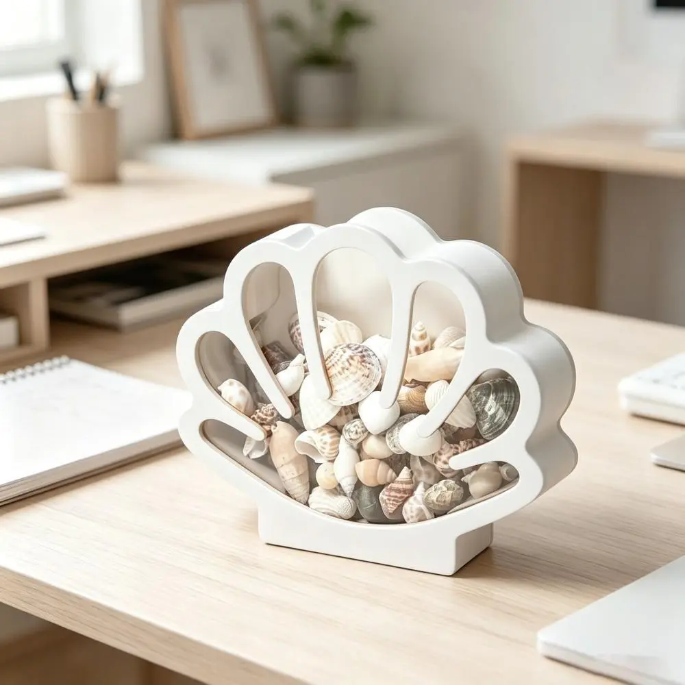 7.09*5.91 Inch Seashell Display Box, Wooden Seashell Collection Storage Box with Acrylic Window, Shell Shaped Keepsake Box for Beach Treasures, Coastal Home Decor Collectibles Storage Excluding Decorative Items Such As Shells