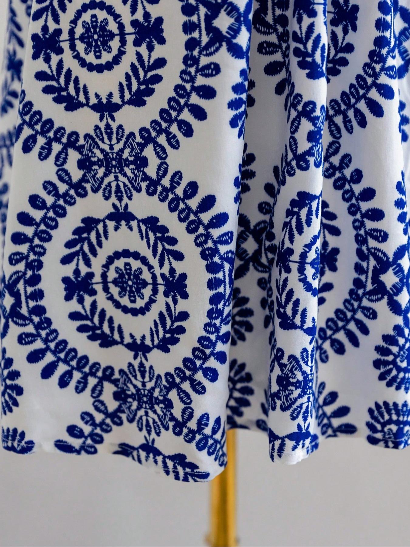 Women's Boho Vacation printed pattern Sexy Halter Drawstring Hollow Waist Dress, Suitable For Beach, Music Festival, Hippie, Party, Date, Afternoon Tea