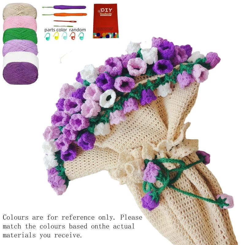 1Set Floral Blanket Crochet Kit for Beginners, Crochet Kit for Adults with Step-by-Step Text Tutorials, DIY Crochet Flower Bouquet Blanket, Handmade Crochet Flowers, Cute Romantic Gift for Girlfriend and mother, Mother's Day Valentine's Day Wedding Ann
