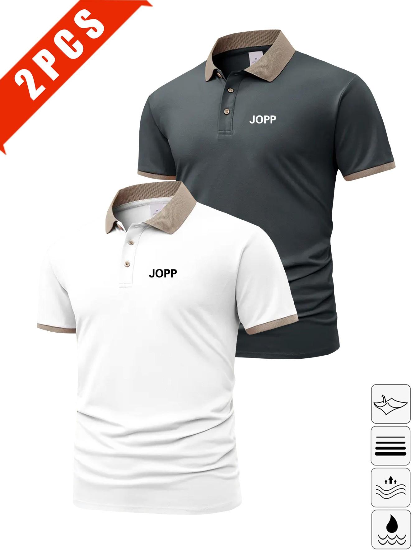 Men's Summer Polo Shirts, 2-Pack Letter Print Short Sleeve, Breathable Casual Golf Wear, Slim Fit, Multi-Color, Perfect Gift for Husband