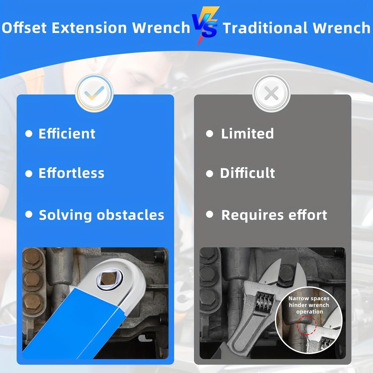 Offset Wrench Set, 15 Inch Impact Offset Wrench Kit, Automotive Offset Wrench, Includes 1/2", 1/4", 3/8" Square Adapters, Ideal for Tight Spaces