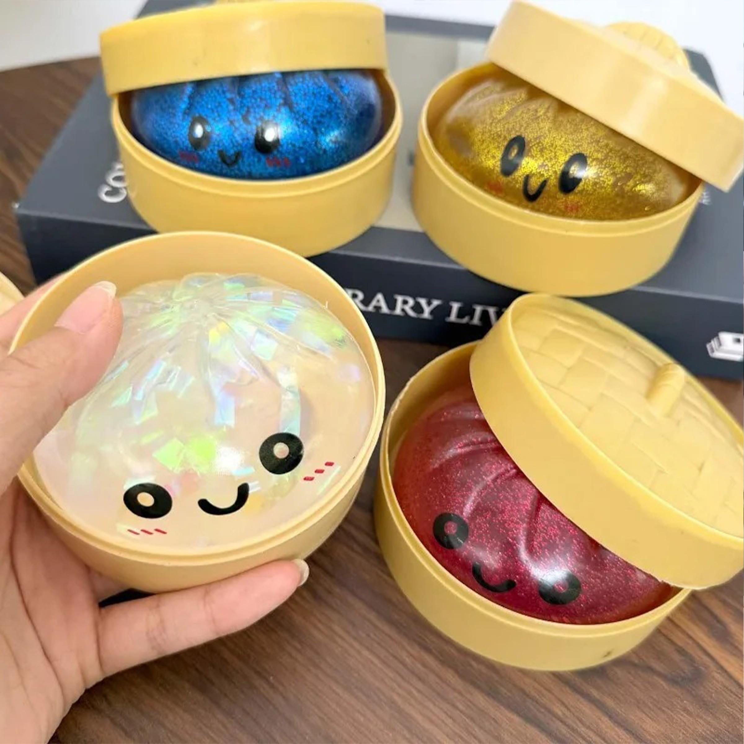 12PCS Cute Glittering Char Siu Bao Stress Relief Squeezable Fun Realistic Steamed Bun Release of Anxiety Colorful Bun Blind Box