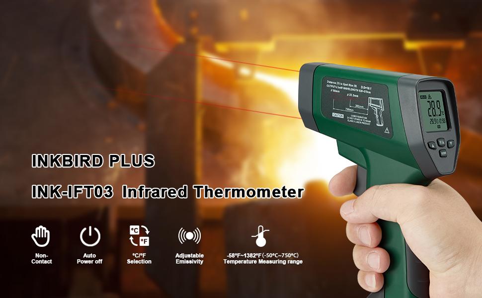 Inkbird infrared thermometer gun, 1 handheld digital thermometer gun, suitable for food, cooking, pizza ovens, kitchen utensils, Measuring Orange