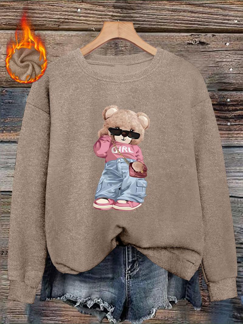 [Autumn and Winter] Women's casual and fashionable round neck faux sweater top, animal pattern, bear print comfortable round neck faux sweater top, suitable for autumn and winter season