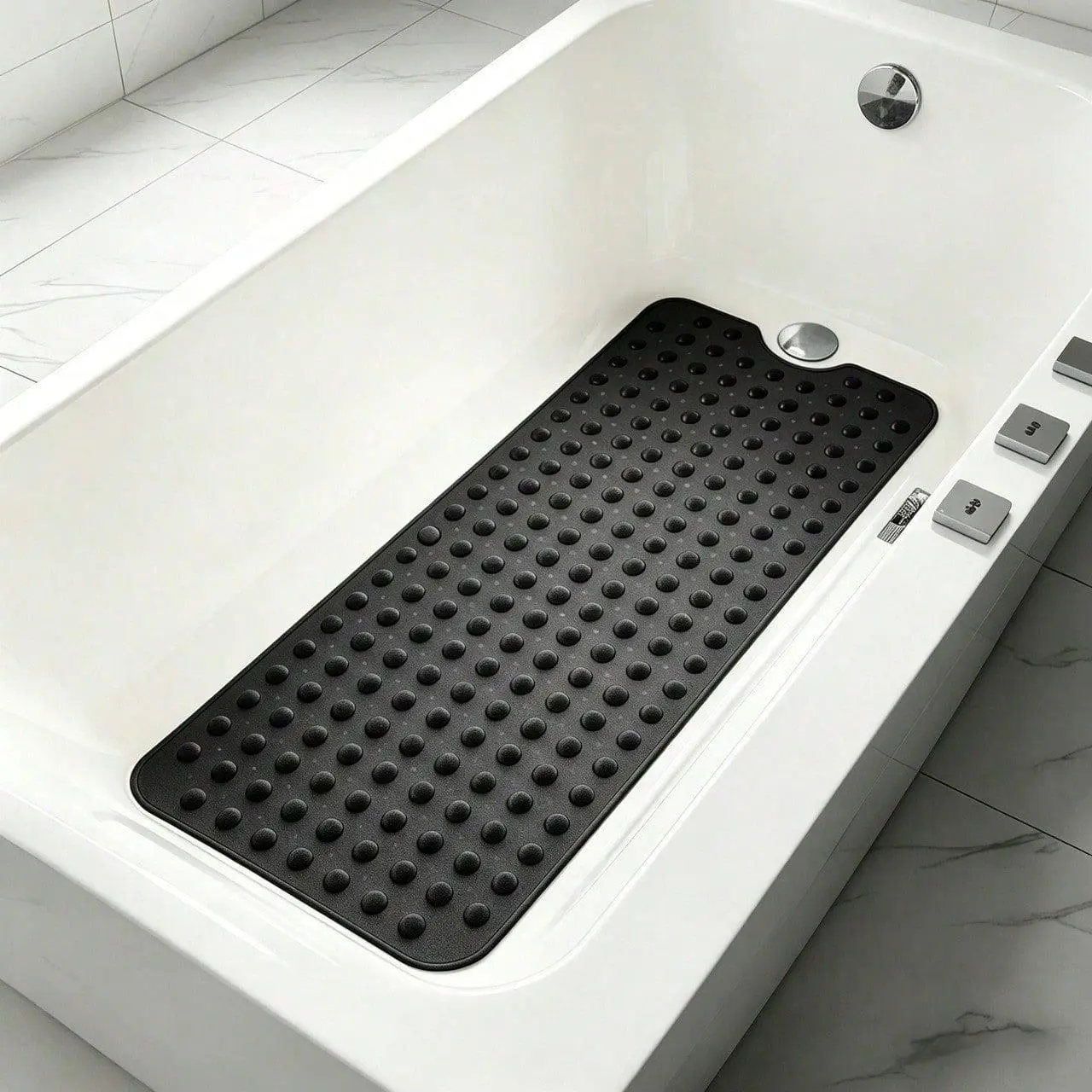 1-Piece Rectangle Non-Slip Bathtub Mat 40x16 in - PVC Bathroom Accessories with Suction Cups, Quick Drain Holes, Soft Cushion, Machine-Washable Quick-Dry Design for Family Safety (Elderly Focused)