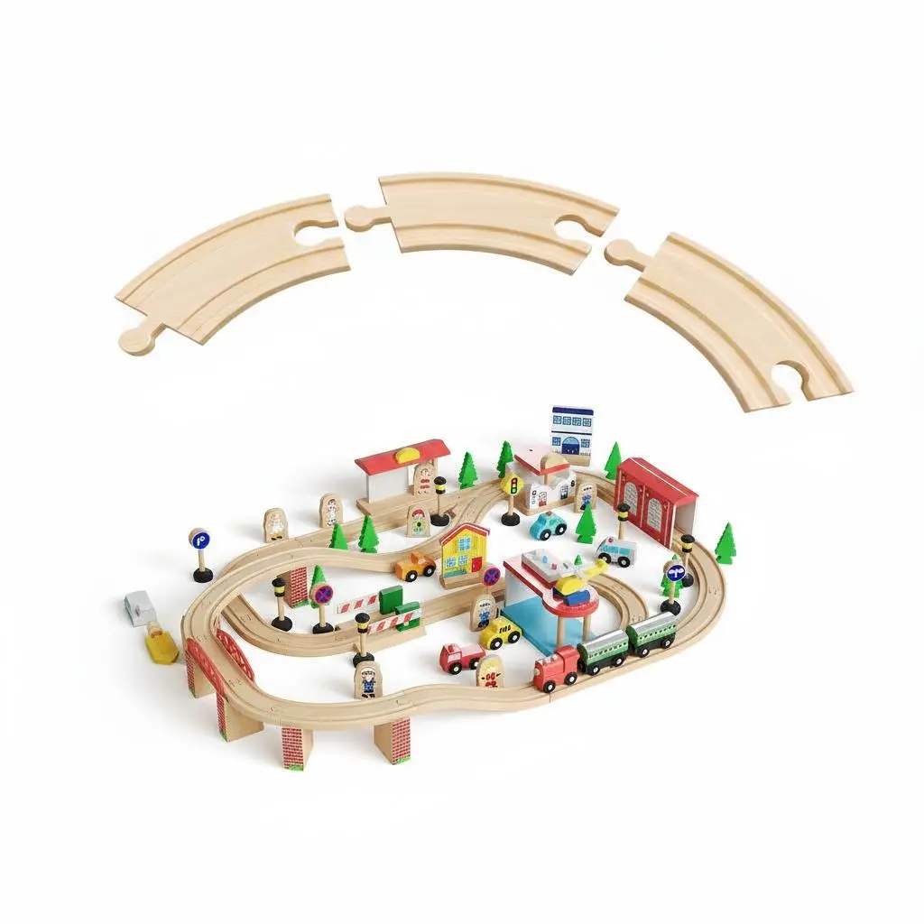 84-Piece Wooden Train Table Activity Set for Kids – Multipurpose Play Table with Reversible Top, Built-in Storage Drawer, Complete Train Tracks – Natural Wood – Wooden Kids Activity Table