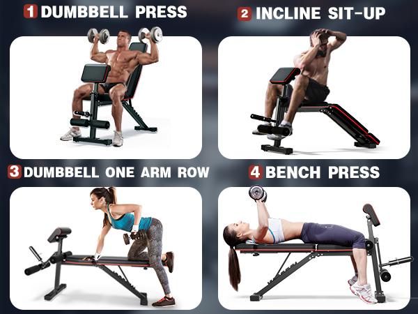 Bearbro Foldable Workout Bench, Adjustable Weight Bench with Leg Extension, Preacher Pad, Extended Headrest, 880LBS Collapsible Bench for Home Gym Full Body Workout Strength Training