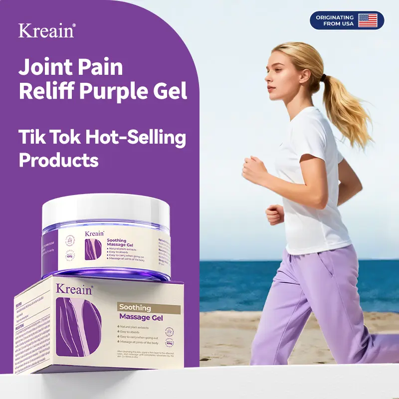 Kreain Purple Soothing Massage Gel, Lightweight Body Massage Gel for Joint Areas, Botanical Ingredients, Easy to Absorb, Daily Body Care Cream, 100g