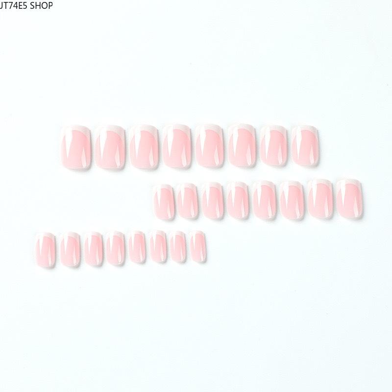 Square Press On Nails, European Medium Long French White Tip Pink False Nail Tips Fashion Finished Nail Art Nail Art Products Press Ons Nail