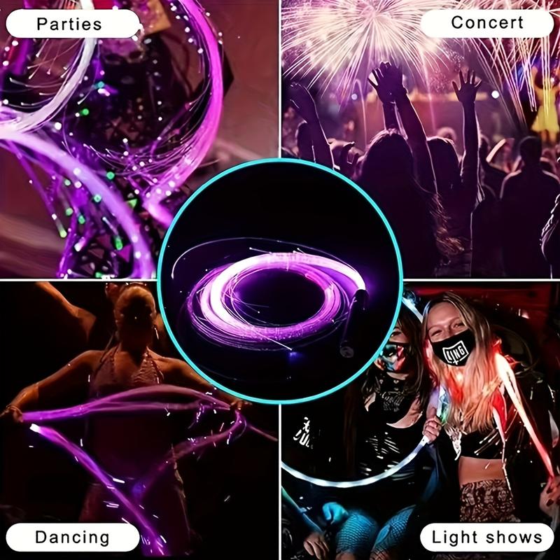 LED 7-color fiber optic whip, approx. 180 cm/70 inches, 360° rotation, USB rechargeable optical pixel whip, 3 light effects, for dance, party, gift, prom, carnival, holiday party, EDM party, Halloween decorations with light whip