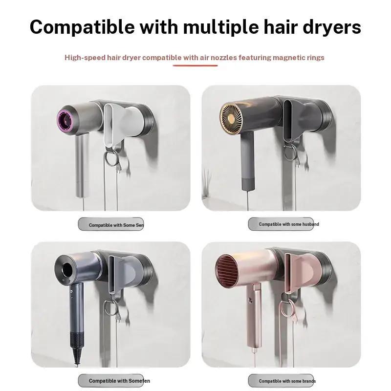 Suction Cup Magnetic Hair Dryer Holder, Wall-Mounted No-Drill Bathroom Rack, Compatible with Dyson Leifeng, Space-Saving Design