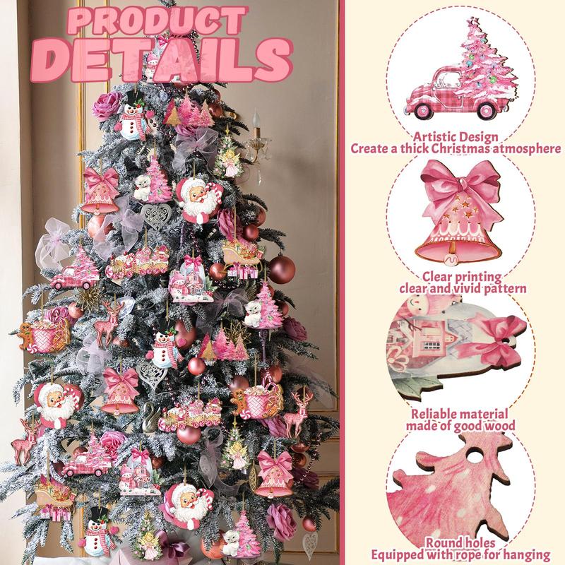 Christmas Clearance Sale Christmas Wooden Hanging Ornaments 40/36 Pcs Cartoon-Inspired Christmas Character Decor, Green Christmas Monster Decoration, Pink Christmas Tree Ornaments, Santa Candy Cane Gingerbread Ornament, Festival Party Home Xmas Tree Decor