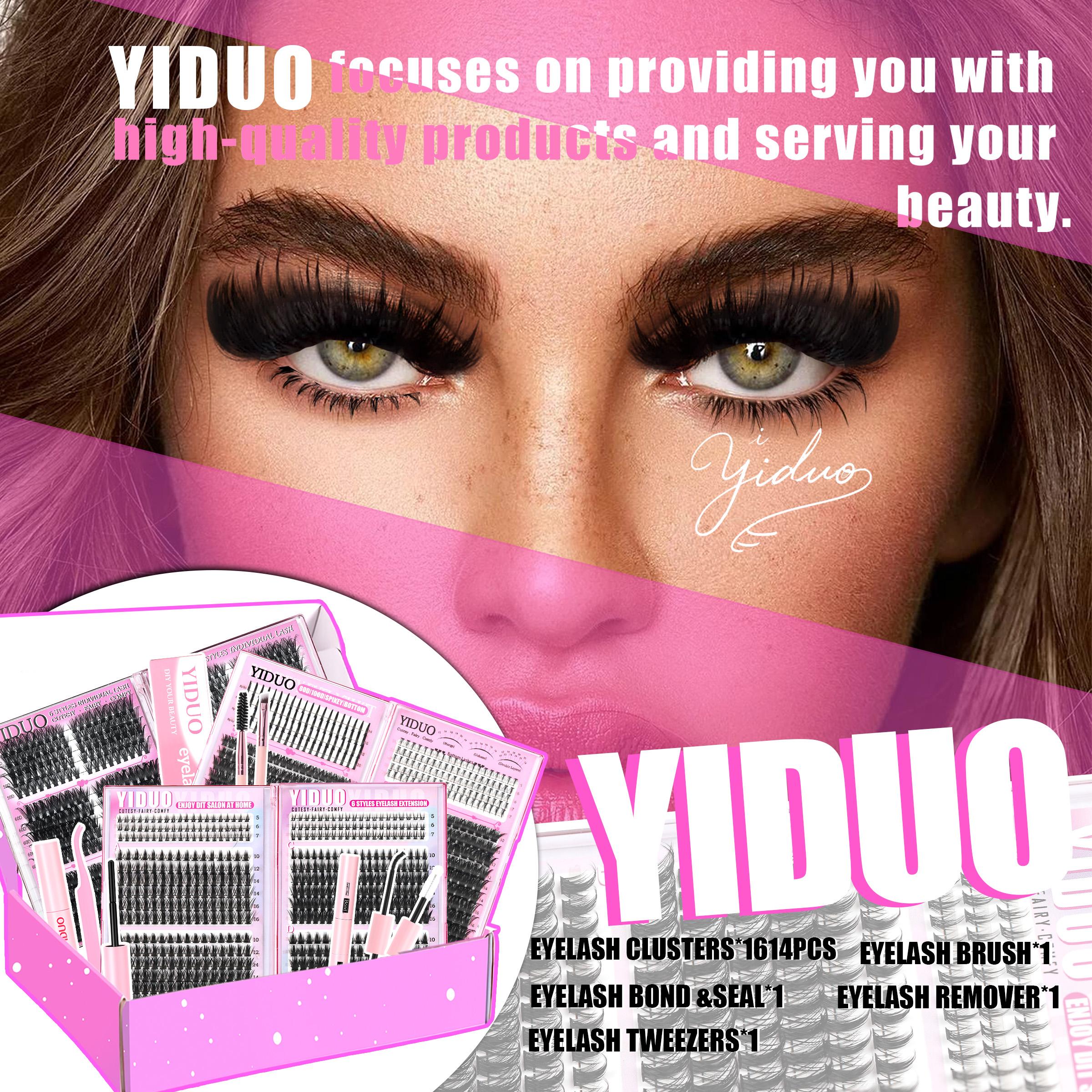 YIDUO 13 Styles Fluffy Eyelash Clusters Lashes Kit 50D\60D\80D \100D\Fairy-A-B\BottomA-B\Volume+Bottom\Volume+Spike Lashes Clusters Kit 5-20mm Cluster Eyelash Extension Kit 1614 Pcs D-Curl With Lash Bond and Seal, Lash Remover, Lash Tweezers