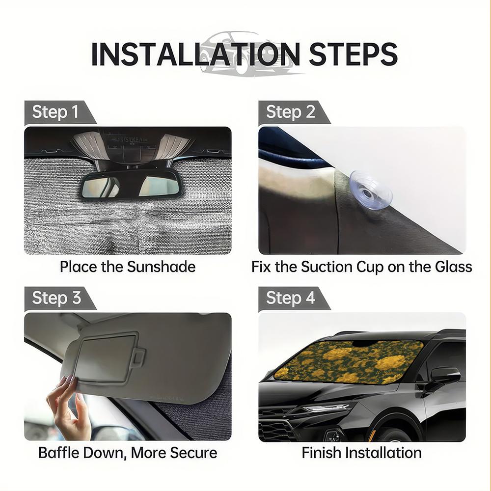 1pc, Golden Floral Elegance Pattern Car Windshield Sunshade, Compact Folding Sun Visor for Front Windshield, Ensures Comfort During Long Drives and Weekend Parking