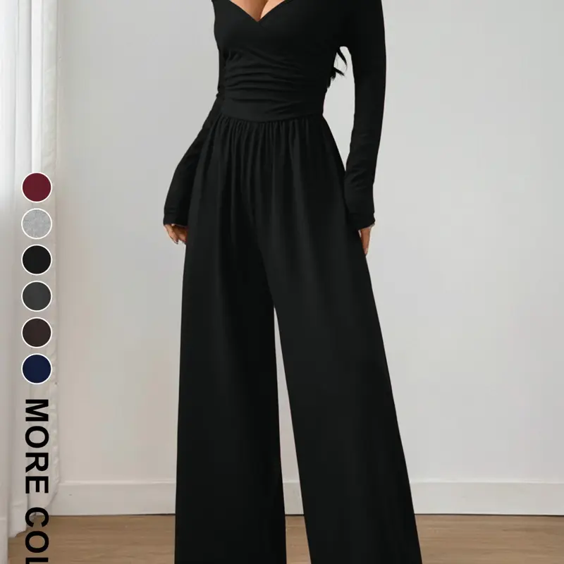 【Black Friday】Women's Spring & Summer Plain Knit Chic Wide Leg Jumpsuit, Casual Daily Wear, Slim Fitting