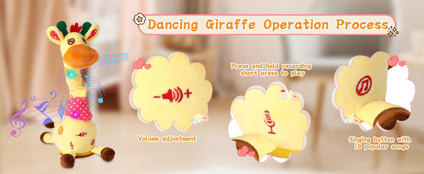 Dancing Giraffe Toy Stuffed Animal Toddlers Gifts for Baby Toys Singing Song Toddlers Toy Repeats What You Say Glowing Musical Toy for Baby Birthday Gift Groovy Giraffe Toy : Toys & Games