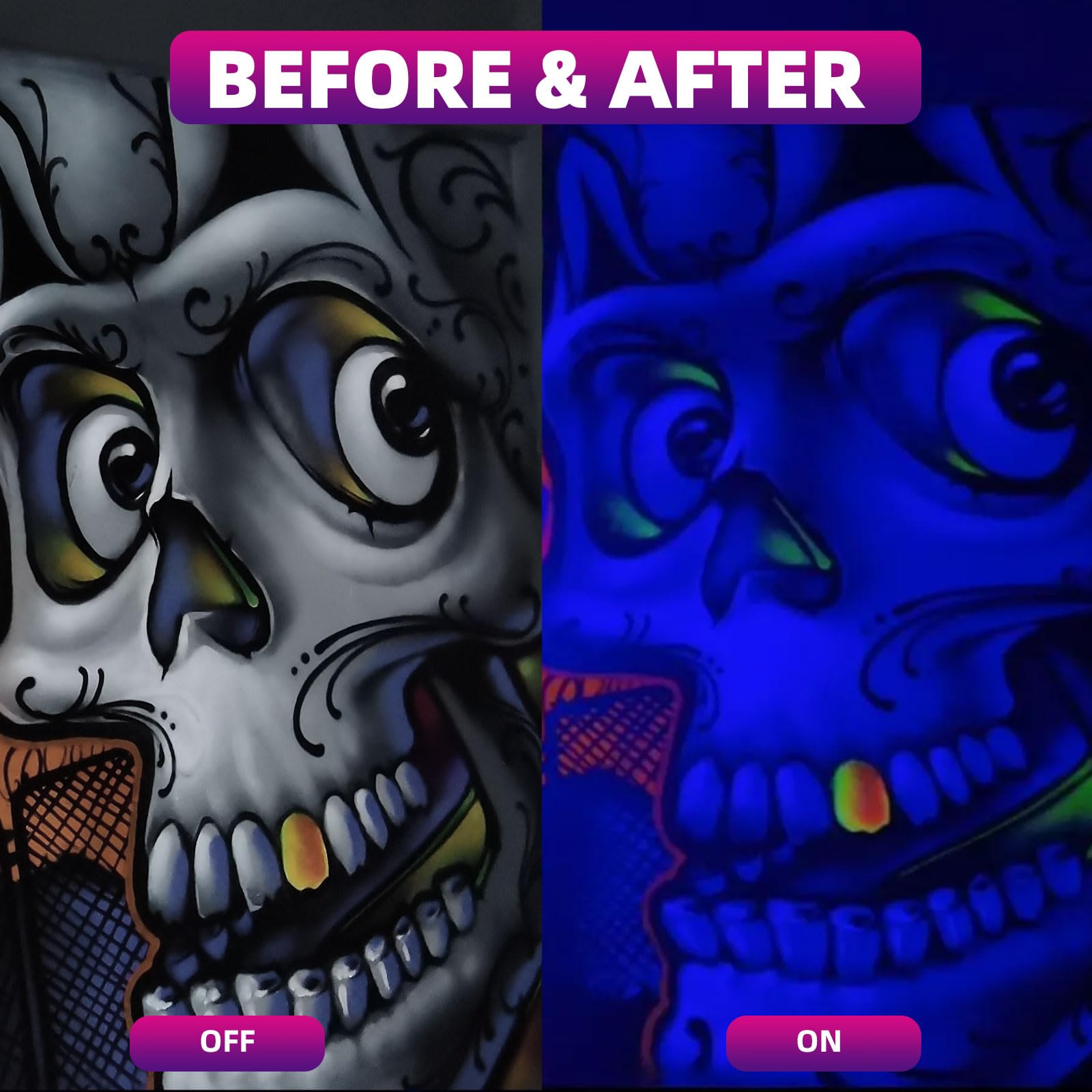 [Buy one get two]Rechargeable Black Light, UV Flood Light, IP65 Waterproof, Cordless 395nm LED Blacklights for Glow Party, Body Painting, Fishing, Halloween Party, Neon Glow Party, Christmas, Gifts, 2 Pack