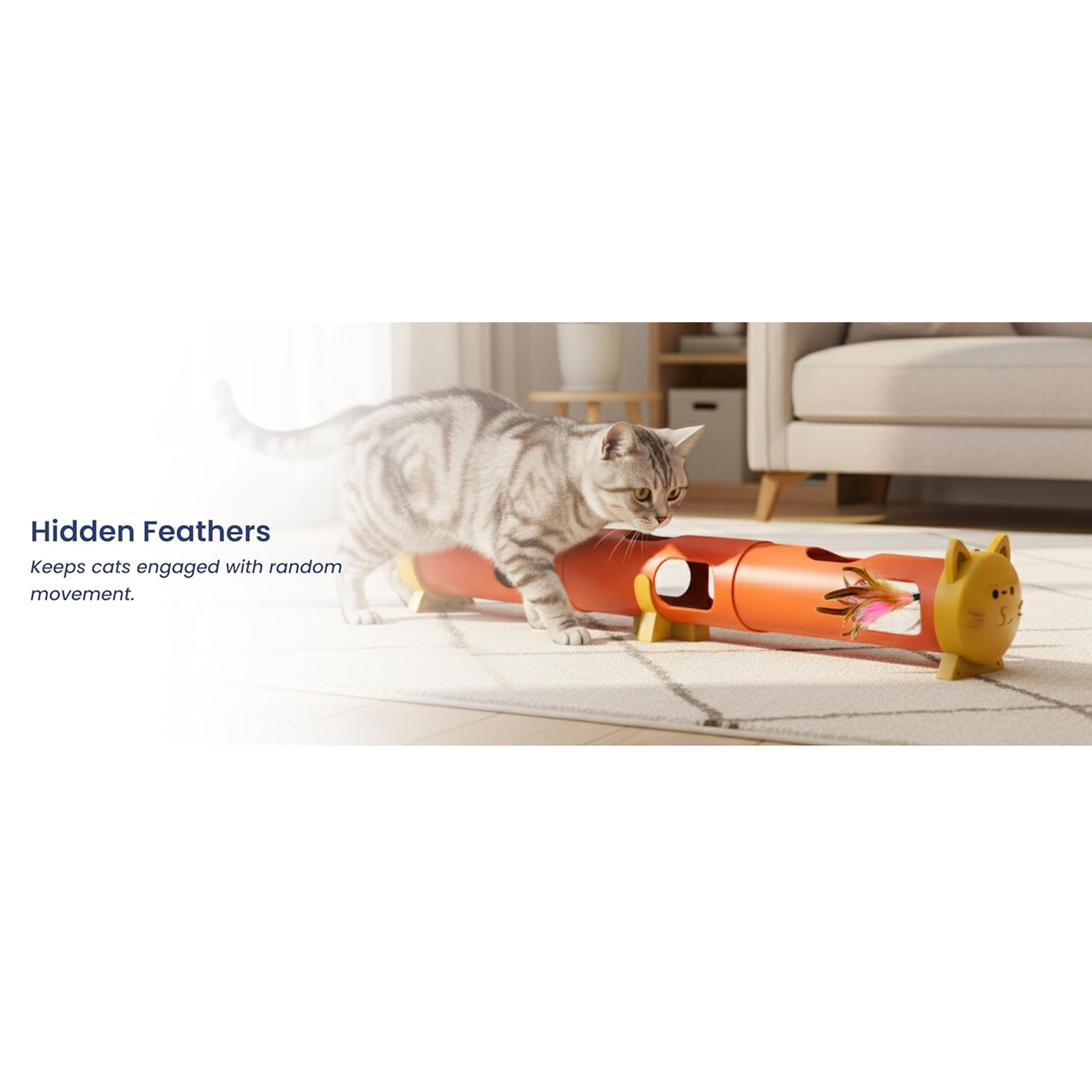 Electric Feather Teaser Tube Cat Toy, Interactive Automatic Cat Toy for Indoor Cats, Smart Random Feather Play, Long Battery Life, Pet-Safe Materials (Large)