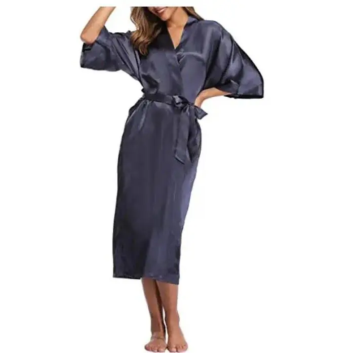 Sexy Women Long Robe With Pocket Wedding Bride Bridesmaid Dressing Gown Rayon Kimono Bathrobe Large Size S-XXXL Night Dress
