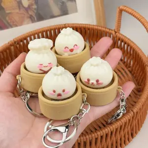 Keyboard Fidget Toy Steamed Bun Fidget Keychain Cute Press Button Decompression Toy Stress Relief Clicker Pendant Backpack Charm