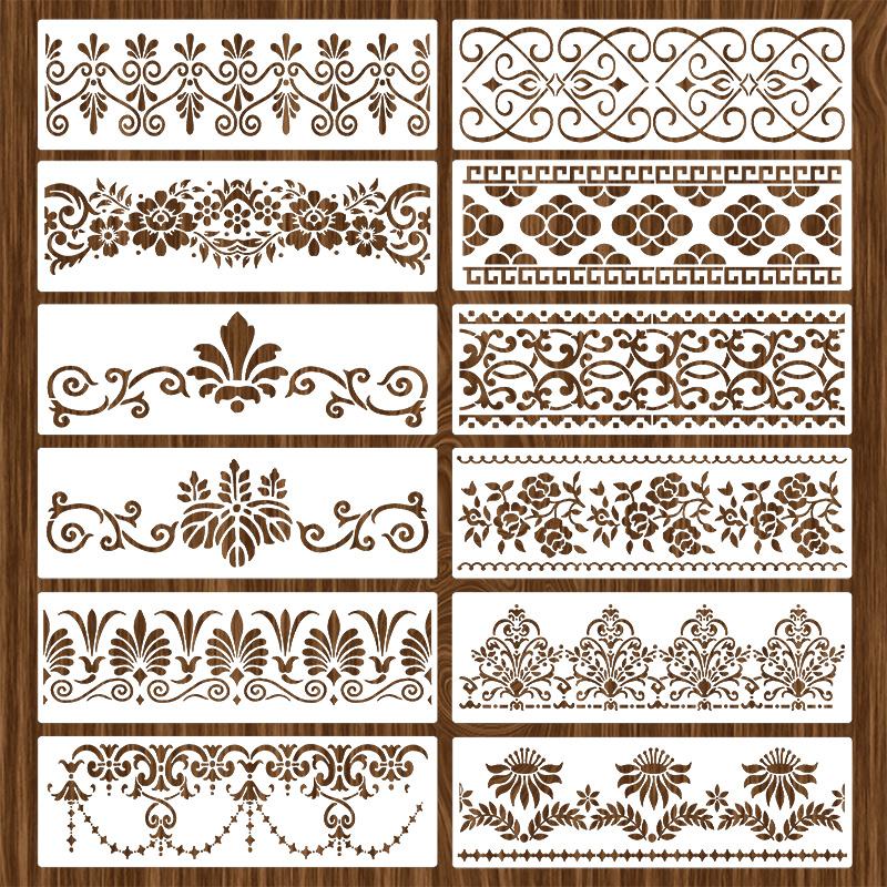 12 Piece Vintage Lace Drawing Templates Totem Cutout Molds, Retro Floral Design Stencils for Crafting, DIY Art Supplies