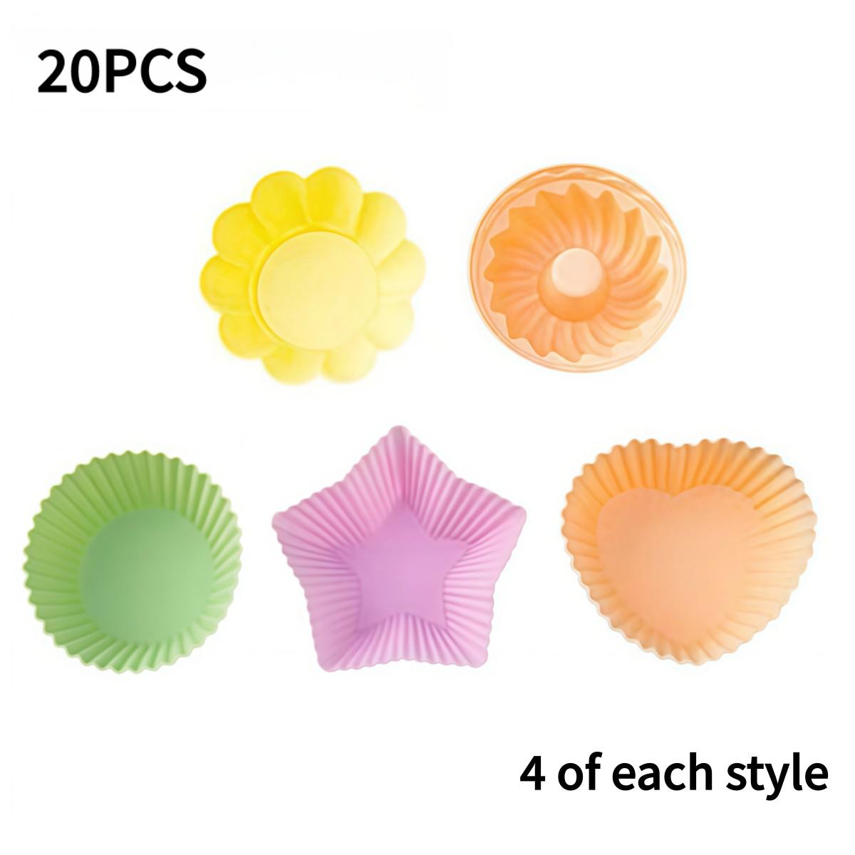 20pcs Reusable Silicone Cupcake Molds, Non-Stick Baking Mold for Paper Cupcakes, Kids Snacks, Pancakes, Dishwasher Safe, Food Grade