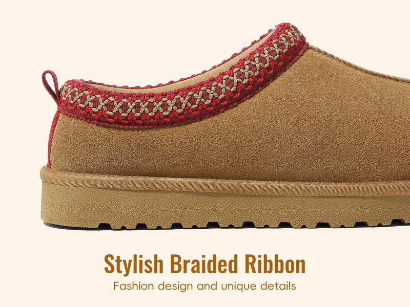 KIDMI Genuine Suede Fuzzy Slippers for Women Classic Braided Mini Boots Winter Warm House Shoes Indoor Outdoor Slip On Fuzzly Slippers with Fluffy Fur Lining Short Ankle Boots