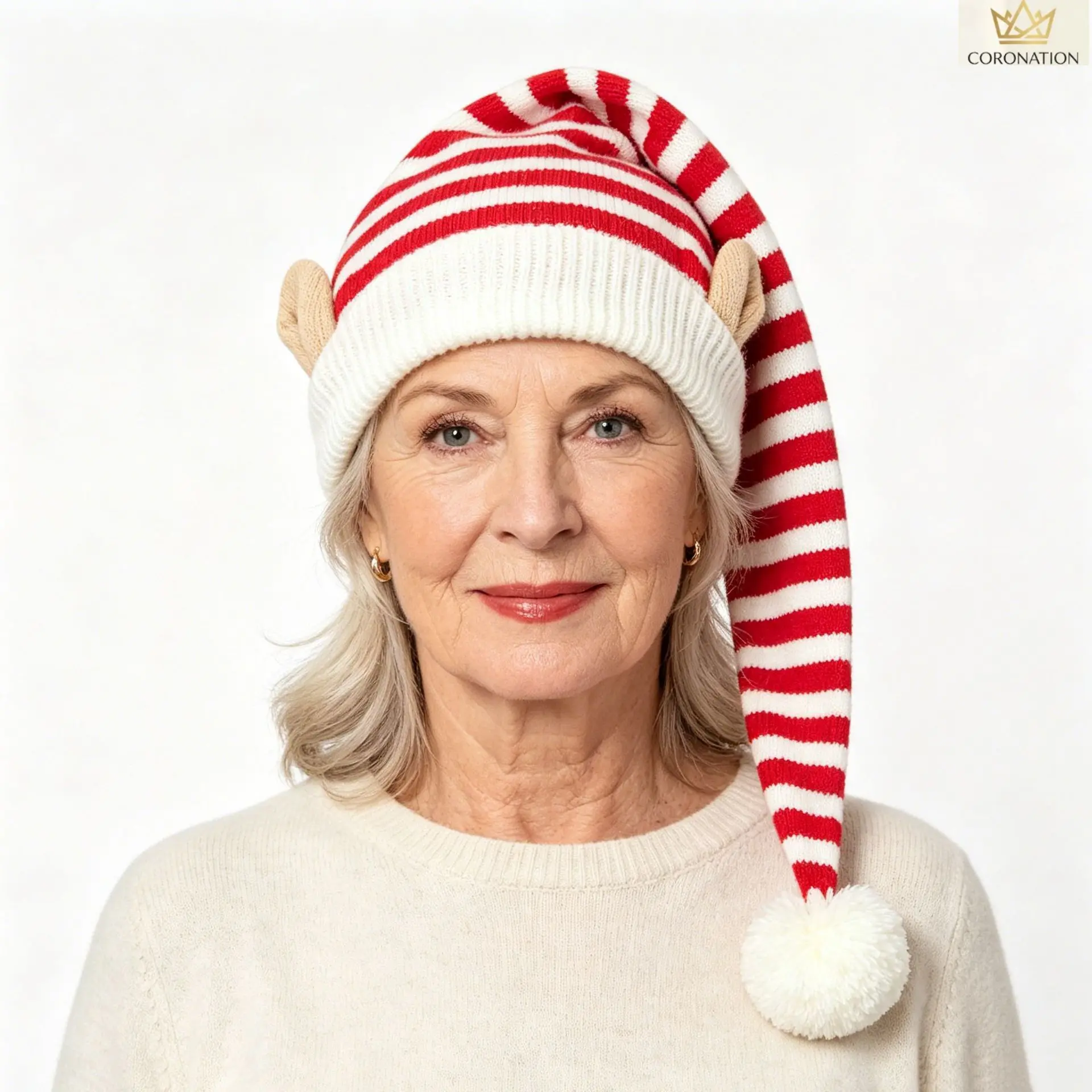 Christmas Elf Hat with Pointed Ears, Color Block Knit Beanie with Pom Pom, Funny Holiday Winter Hat for Women Men, Warm Cozy Christmas Party Costume Accessory for Fall Winter Celebrations