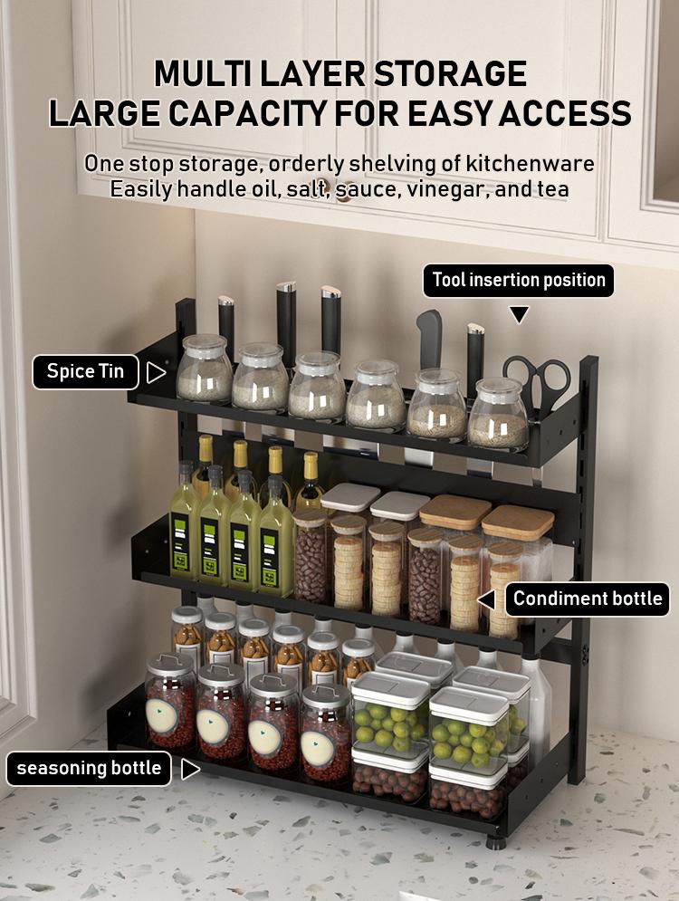 Three-Tier Kitchen Spice Rack, Multi-Functional Storage for Jars & Condiments, Detachable & Washable, Modern Design, Home & Restaurant Use
