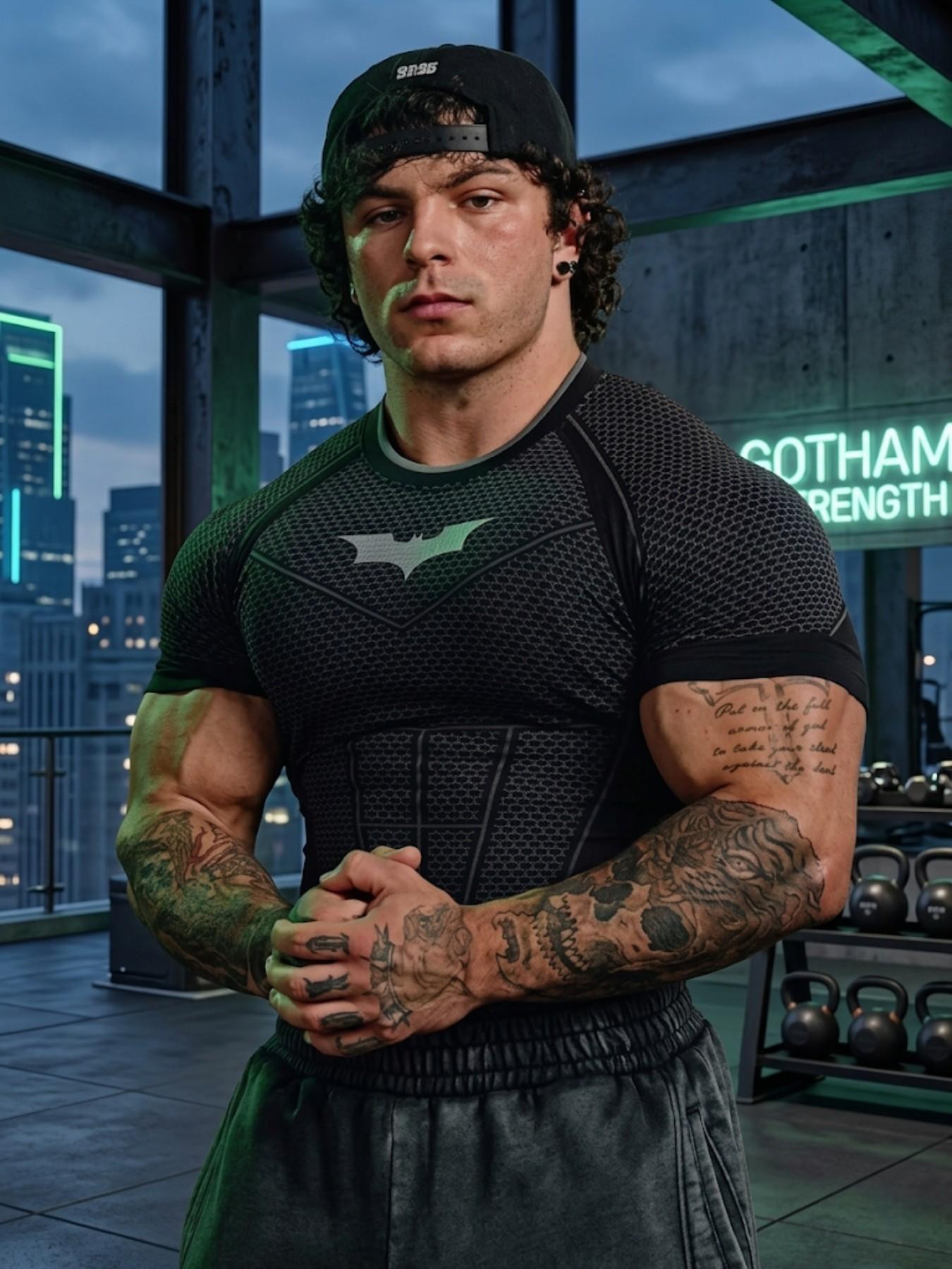 Men's Sporty T-Shirt, Geometric Pattern Short Sleeve Top, High Stretch Street Style, Ideal for Gym, Training, Casual Wear