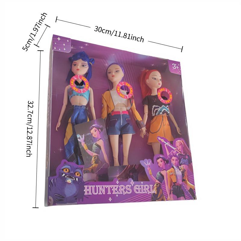 3-Piece Hunter Dolls – Rumi,  Zoey Hunters’ Girl Anime Figures, 2026 Trendy Music & Lighting Cosplay Set, Ideal Birthday Present for Girls