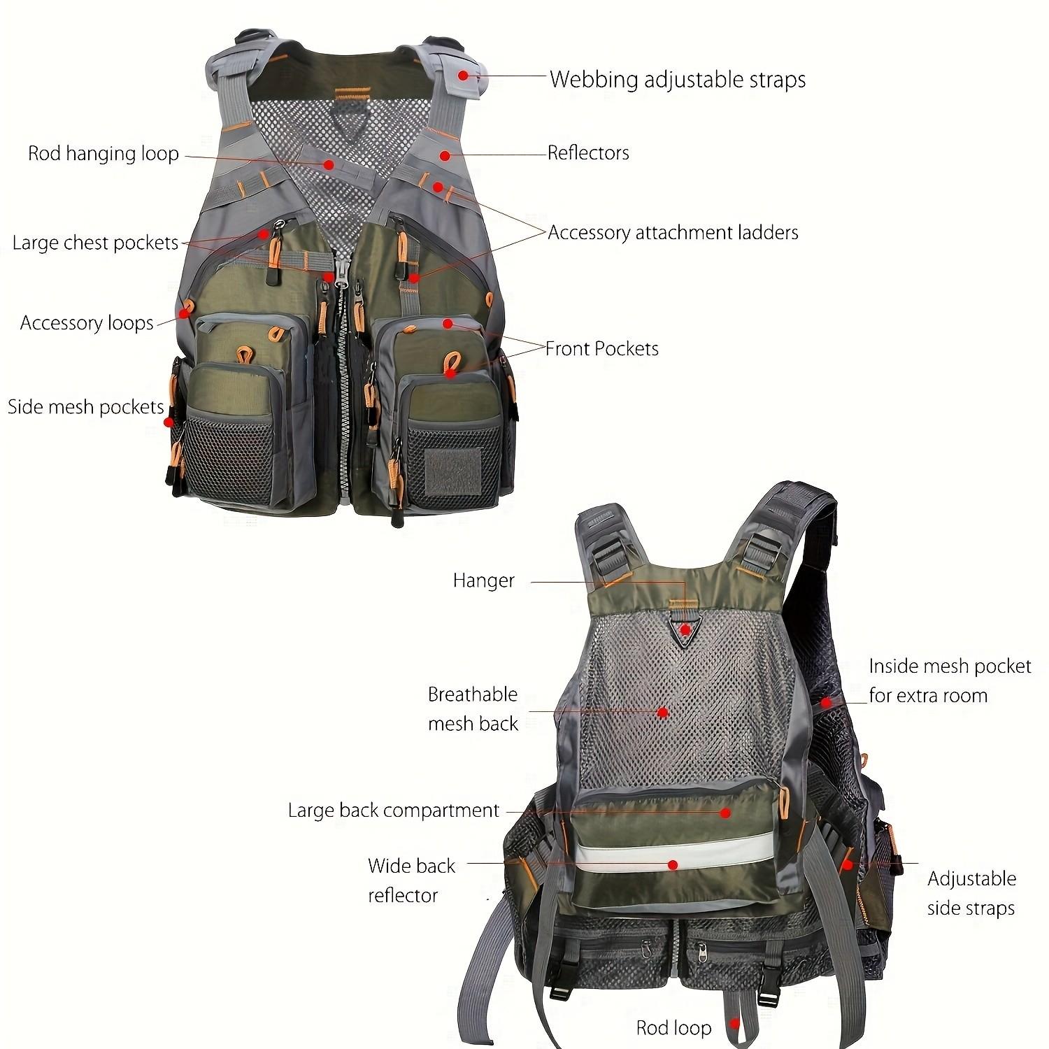 1-Piece Multi-Pocket Breathable Mesh Fishing Gear Bag Unisex Adjustable Fishing Vest Summer Outdoor Vest Camping, Photography, Outdoor Activities Fishing Gear Backpack Adjustable size M–2XL Father's Day Gi