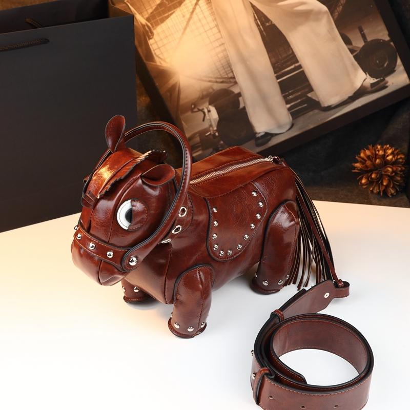 Unique Design Small Horse Bag for Women, Personalized Studs Fringe Animal Purse, Vintage Punk Style Handbag Shoulder Bag