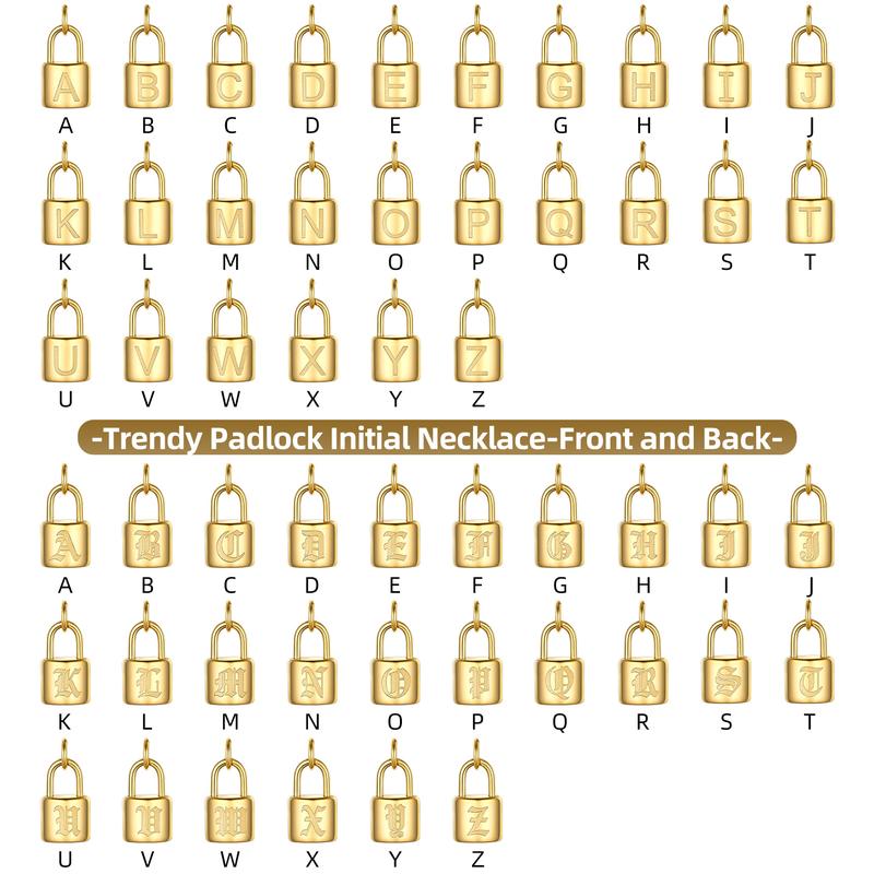 FindChic Dainty Initial Lock Necklaces 26 Letters A-Z Golden Two-layers Padlock Pendant Paperclip Chain Necklace Set For Women Men