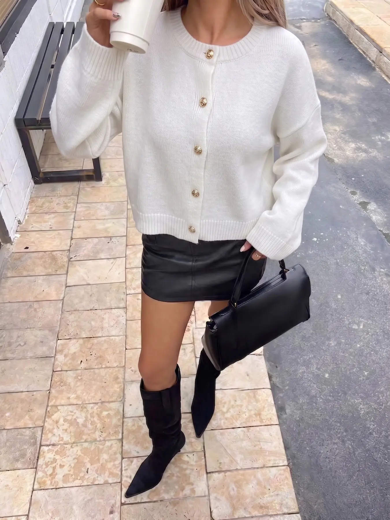 Elegant Women's Fall Winter Fashion Casual Home Office Commute Basic Simple Fitted Solid Knit Trim Button Open Front Shirt Round Neck Long Sleeve Sweater Top