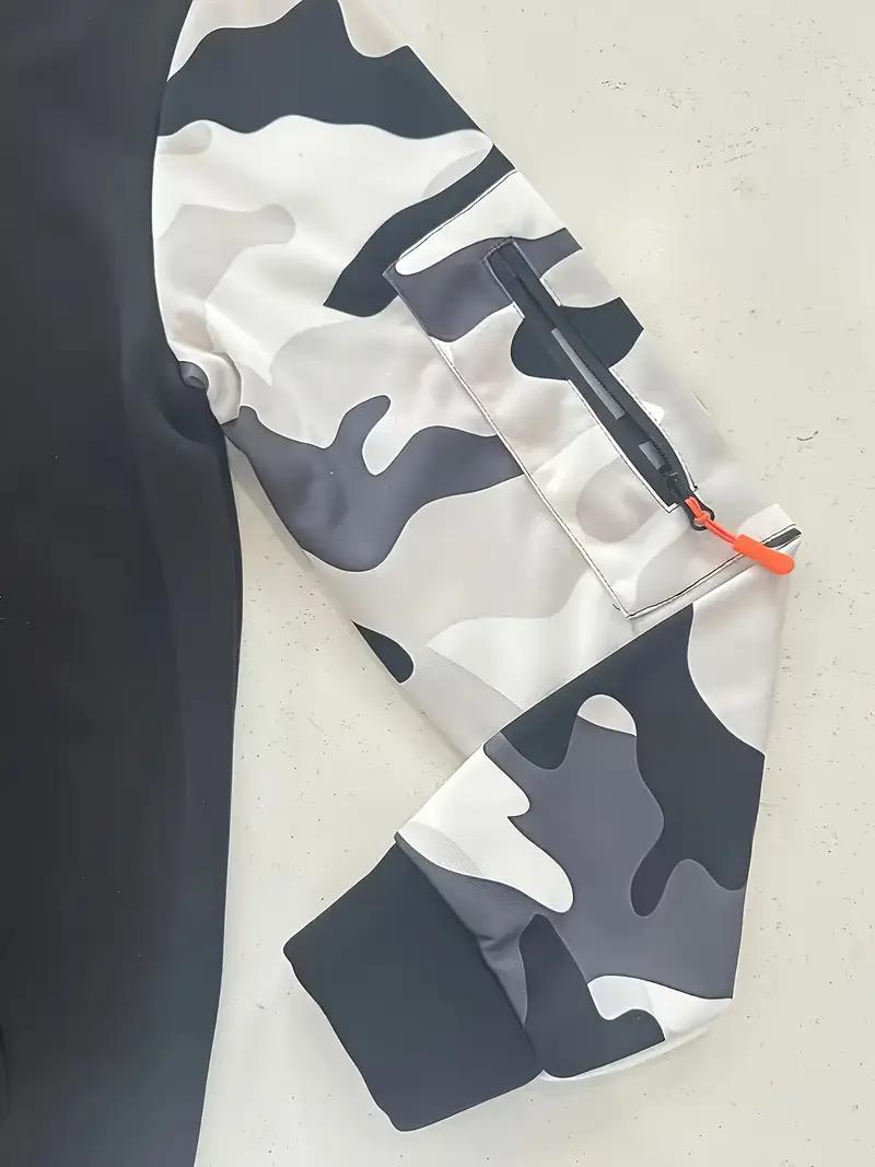 Men's Colorblock Hooded Camo Sweatshirt Vintage Camo Hoodie Zip Up Pullover for Daily Outdoor Wear Spring Autumn Casual Long Sleeve Polyester