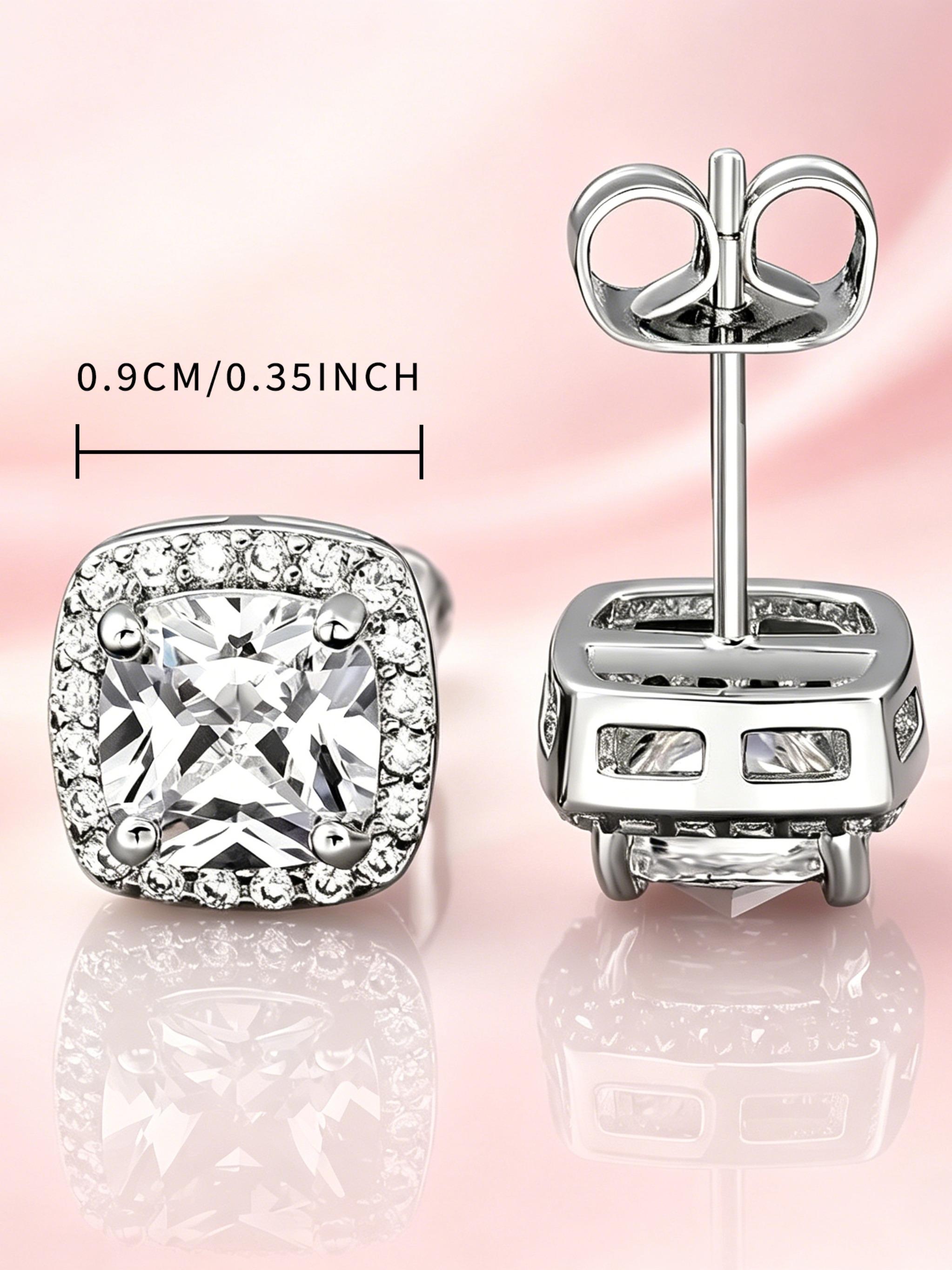 Square Zircon Earrings for Men and Women, Large Cubic Zirconia Studs, Durable Jewelry, Elegant Accessories, Wedding, Outdoor Wear