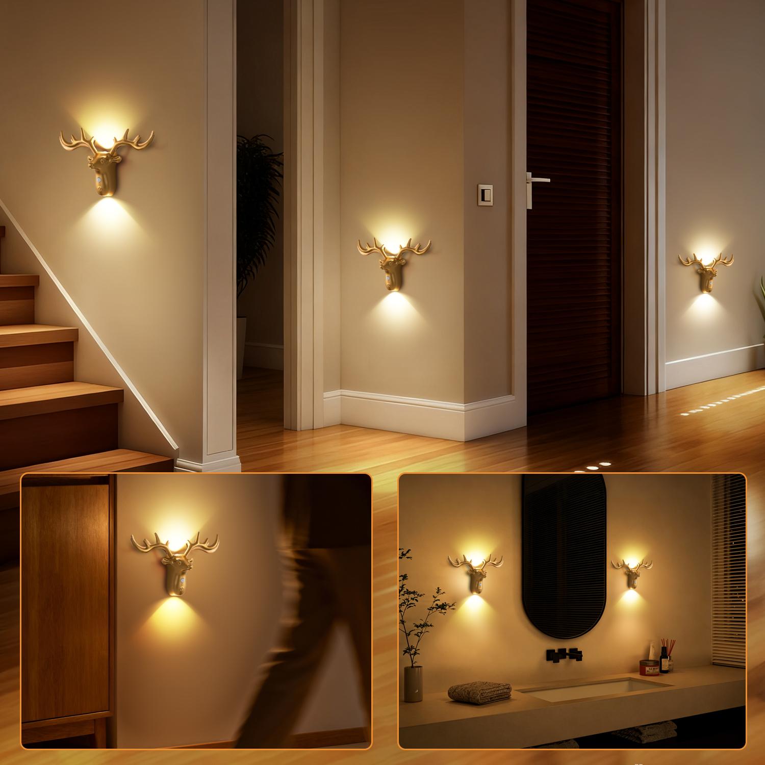 Smart LED Deer Step Light With Touch Dimming & Motion Sensor, Wireless Magnetic Wall Lamp, 1200mAh USB Rechargeable Night Light, Suitable For Stairs, Corridor, Bathroom, Bedrooms, Cabinets, Living Room, Bar Cabinet