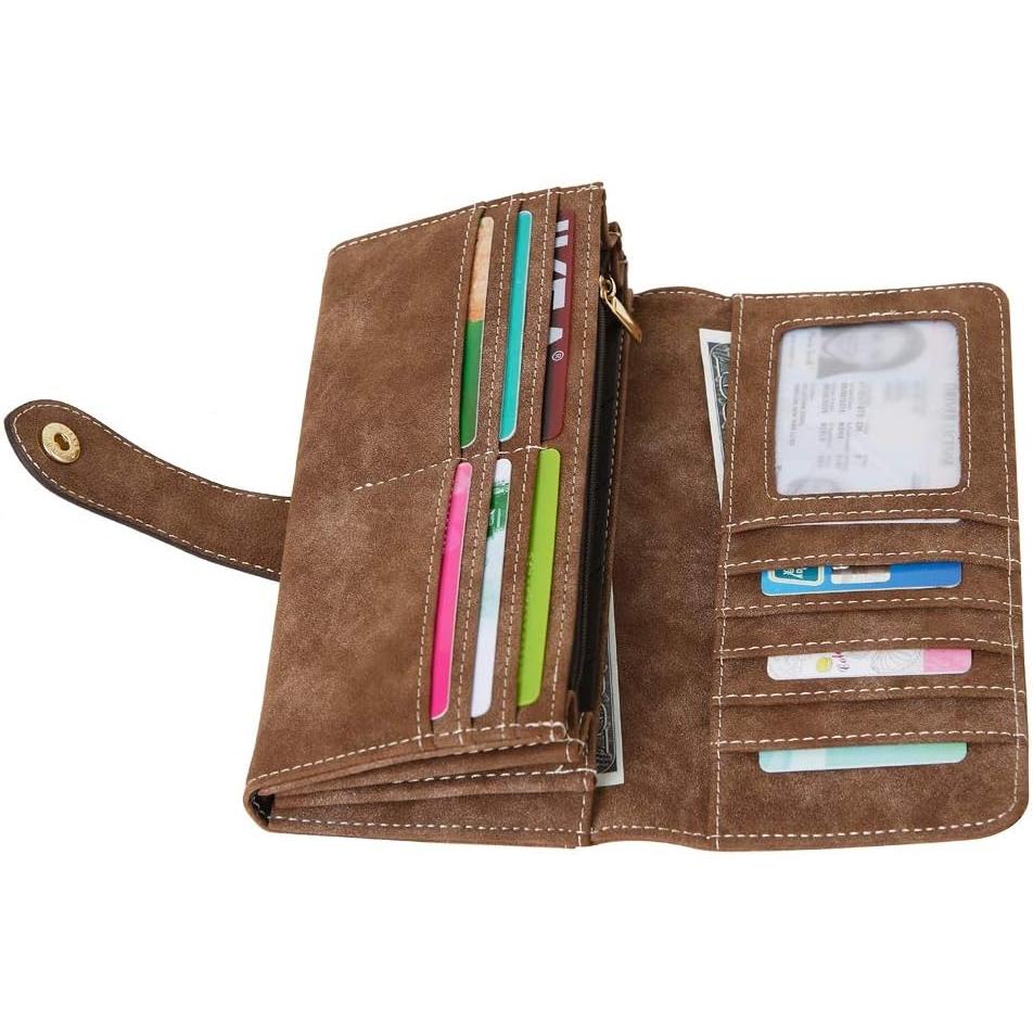 Women's Vegan Leather 17 Card Slots Card Holder Long Big Bifold Wallet
