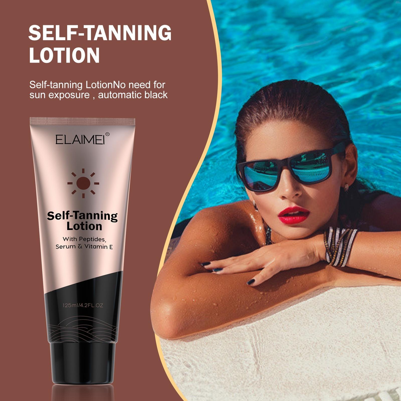 ELAIMEI Self-Tanning Lotion, 125 ml large size, provides quick tanning results and a long-lasting, even, sun-kissed glow that radiates vitality and confidence, making it easy to achieve a beautiful tan.