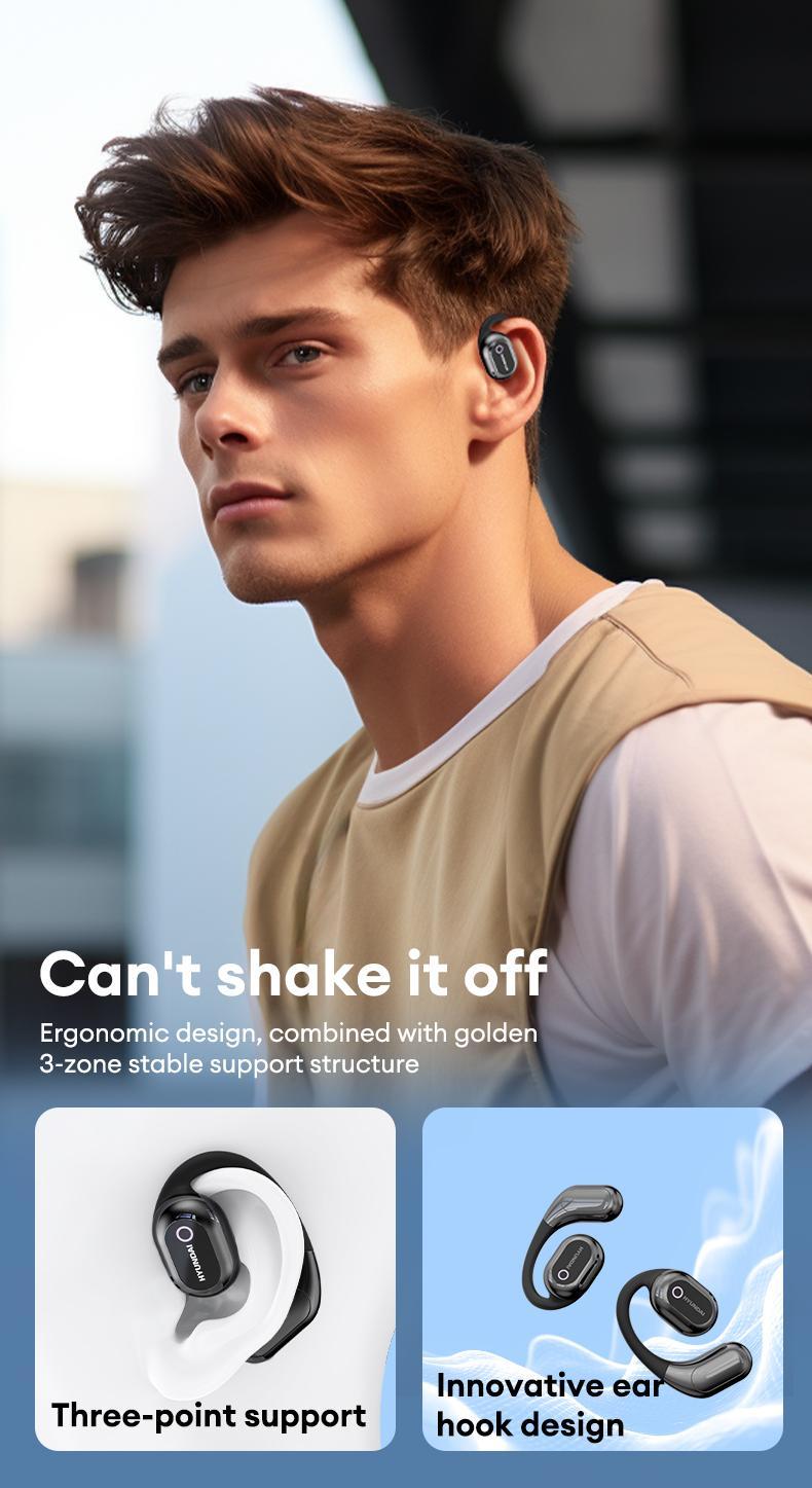 HYUNDAI Y16 OWS Open Ear Bluetooth Earbuds HIFI Sound Quality Music Wireless Earbuds Gaming with Low Latency Wireless Headphones IPX5 Waterprooof OWS Earphones Comfortable Wearing Earbuds Touch Control Built-in Mic Hearphones Compatible With All Phones