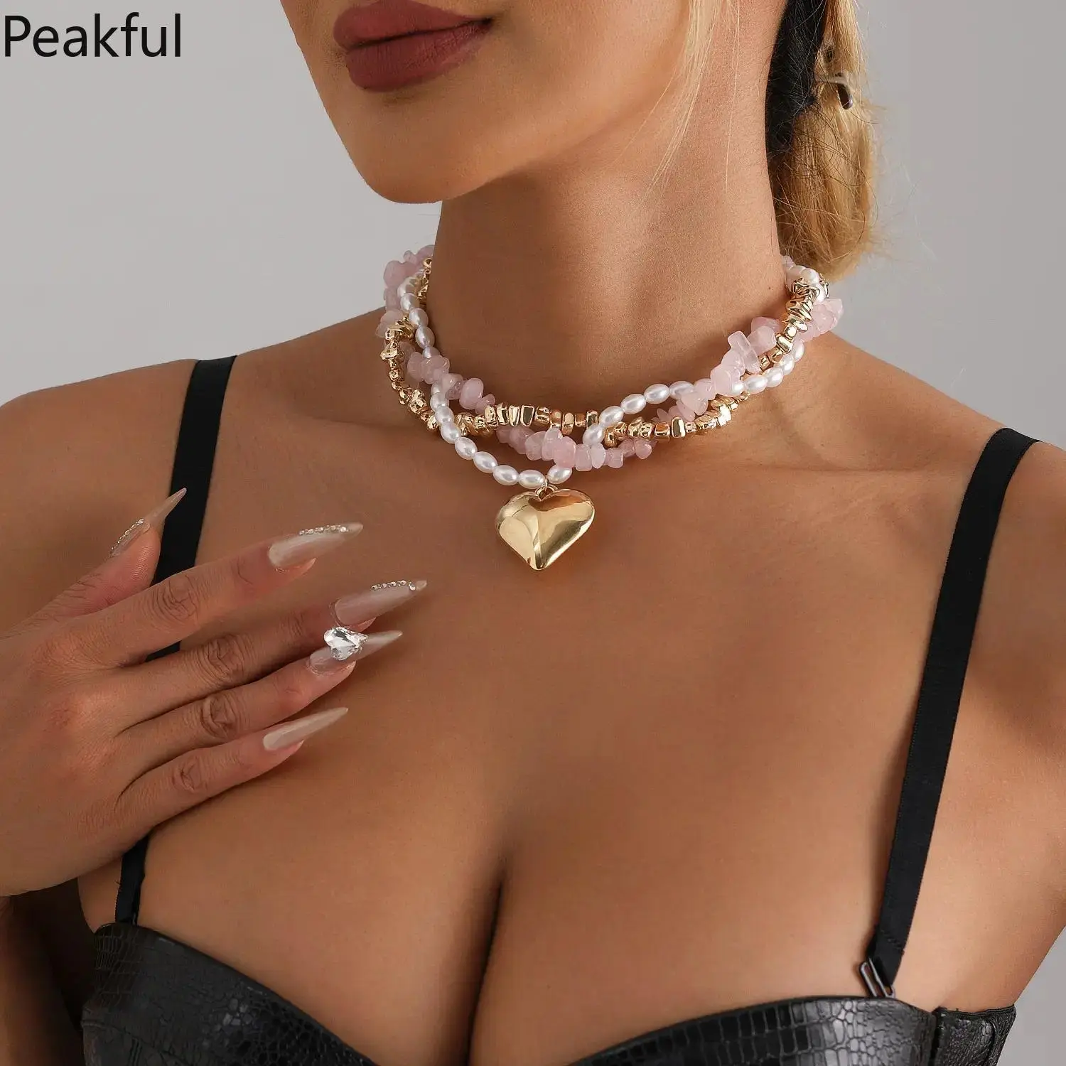 2-Piece Dainty Pearl Layered Necklaces, Gold-Tone Baroque Pearl Strand & Heart Pendant Set, Elegant Everyday Jewelry for Women, Great for Work, Party, or Anniversary Gift
