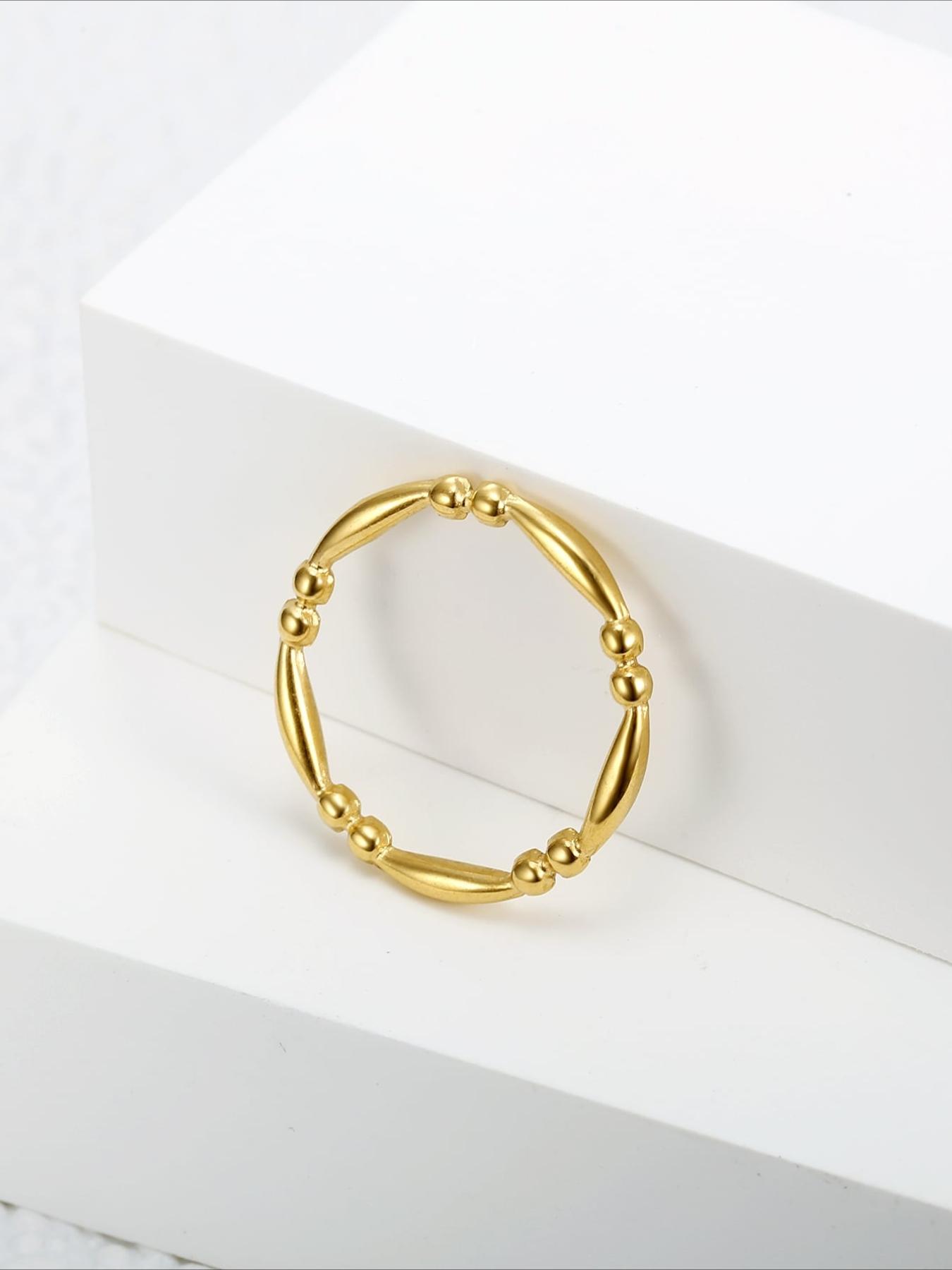 Exquisite Round Bead Bamboo Knot Design Stainless Steel Ring, Waterproof, Sweat Proof, Non Fading, Anti Allergic, Stackable, Plain Circle, Versatile Daily Commuting Accessory