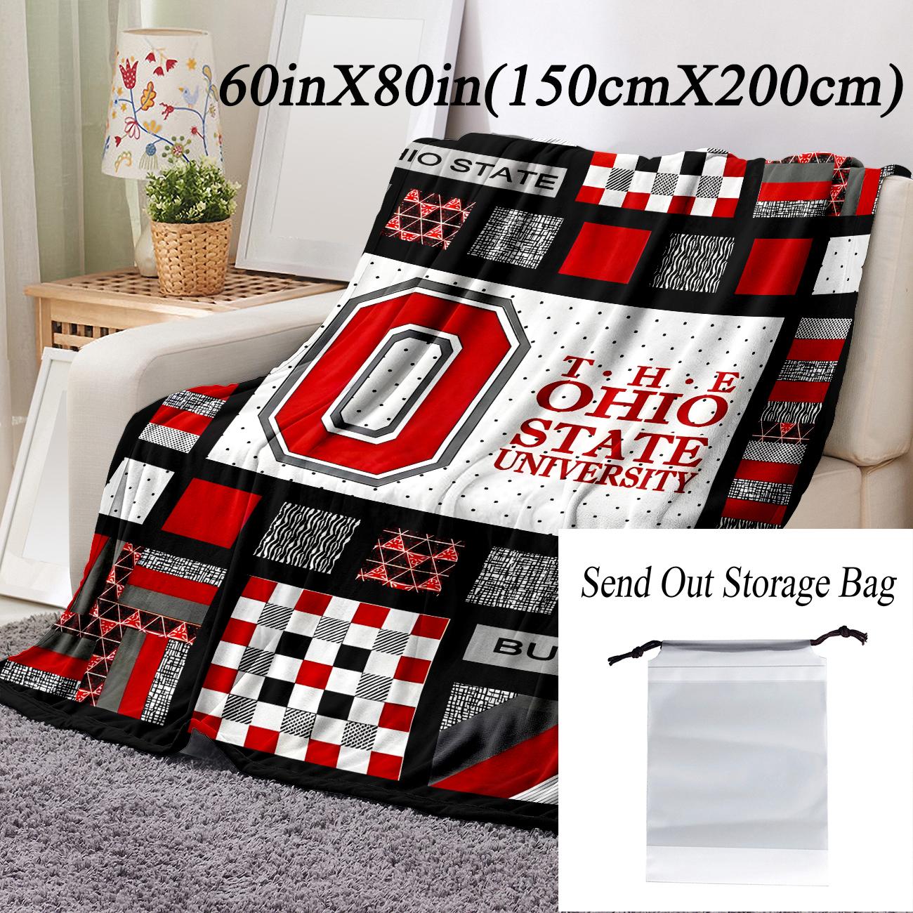 Ohio State University Flannel Blanket, 1 Count Lattice Pattern Soft Comfortable Throw with Storage Bag, Warm Napping Blanket for Home Office Travel Camping, Flannel Fleece Blankets