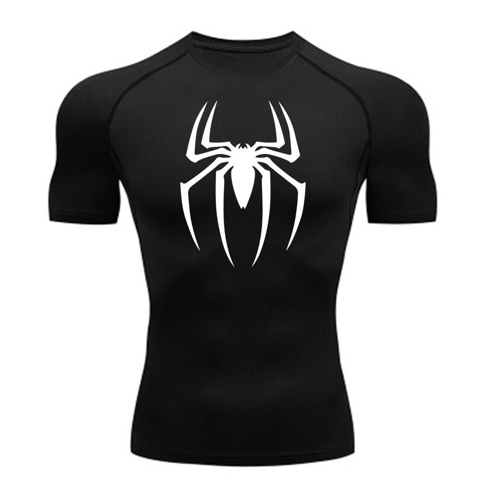 2025 Men's Spider Print Compression Shirt, Quick Dry T-Shirt, Gym Running Jersey, Breathable Short Sleeve, Spring, Summer, S-3XL