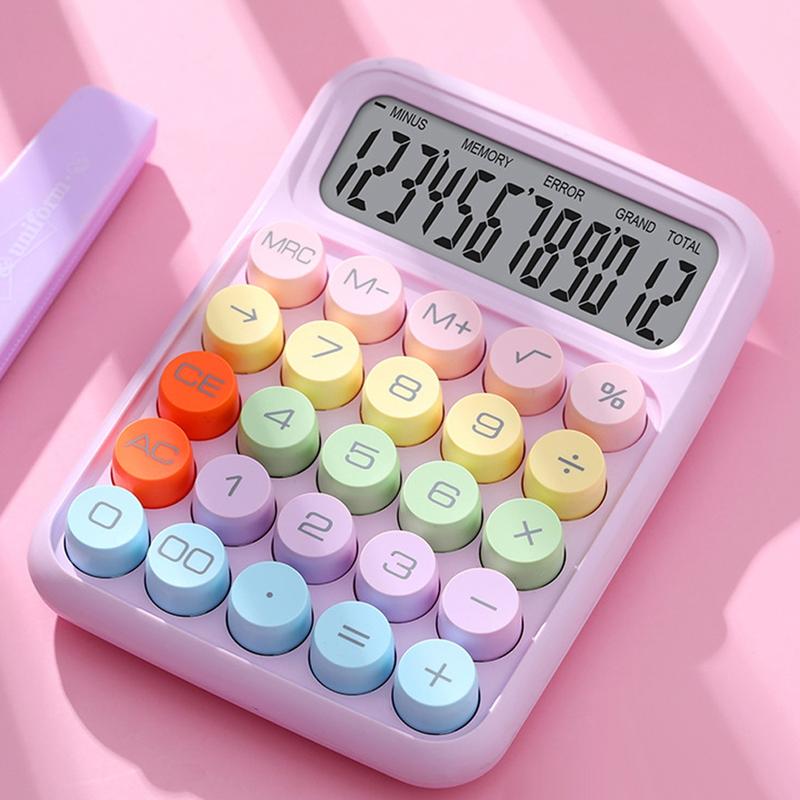 Colorful Keyboard Calculator, 1 Count Round Mechanical Keyboard Desktop Calculator with Display, Accounting Supplies for School Student Office (Batteries Not Included)